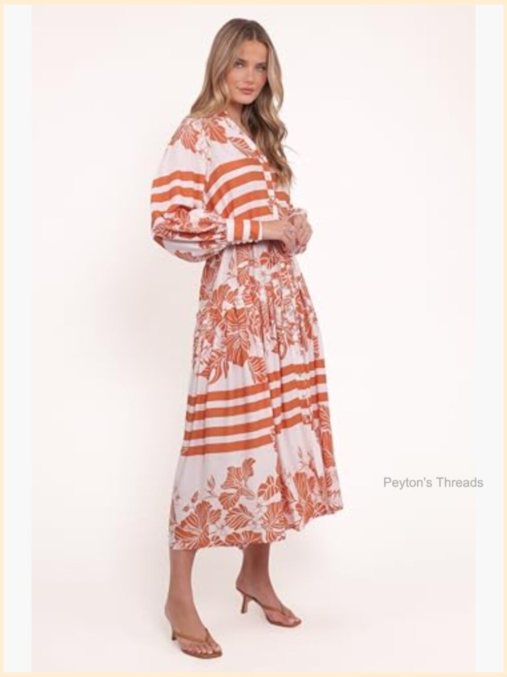 Long Sleeve Midi A-Line Dress with Button Front and Removable Waist Tie - Picture 4 of 5